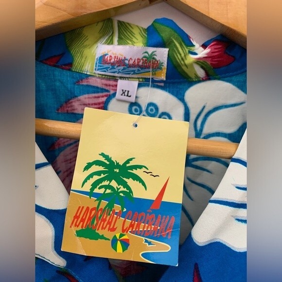 Harshal Caribana NWT Blue Pink Green Tropical Print SS Hawaiian Shirt XL - Picture 4 of 11